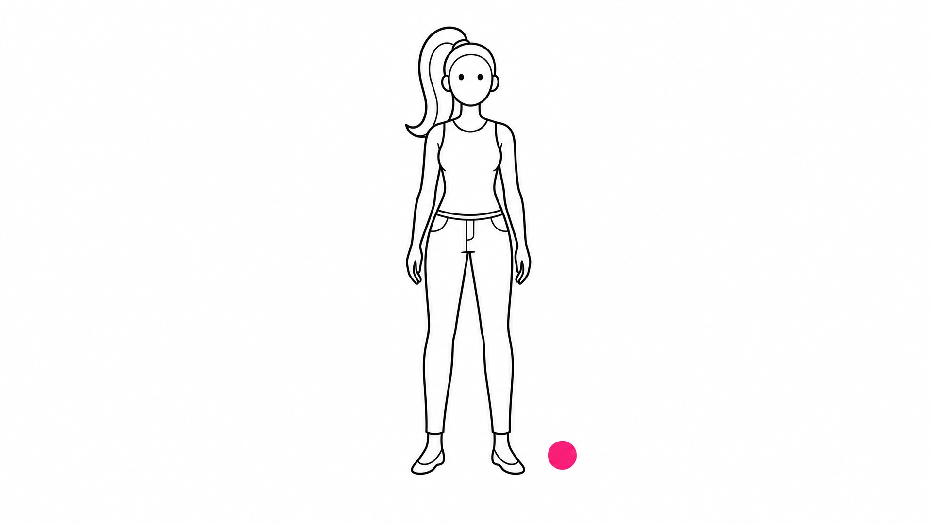 Line-art illustration of a person standing beside a single pink dot